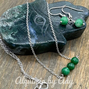 Imperial jade  dainty balanced bar 925  silver earrings spheres dangle set